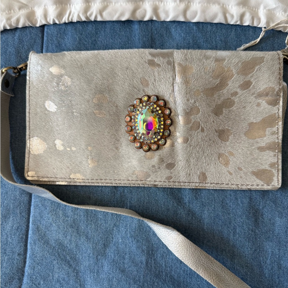 Chic Metallic Clutch with Jewel Accent